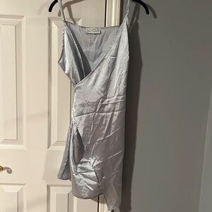 Women’s light blue satin wrap dress